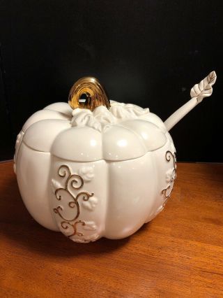 The Lenox Large Pumpkin Soup Tureen - 2005 - Fine Ivory China - Gold Trimmed