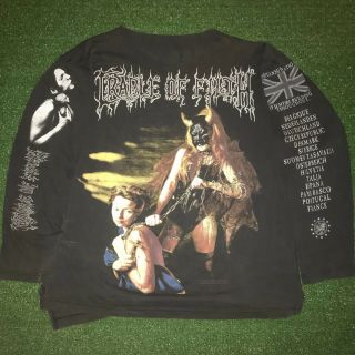 Vintage 1997 Cradle Of Filth Long Sleeve Thrashed T Shirt Size Xl Band Tee