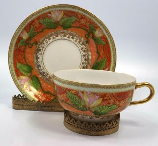 Theodore Haviland Limoges France Ornate Gilt Art Noveau Floral Tea Cup & Saucer