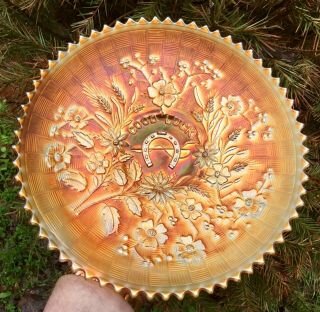 Carnival Northwood Marigold Good Luck Plate With Scarce Basketweave