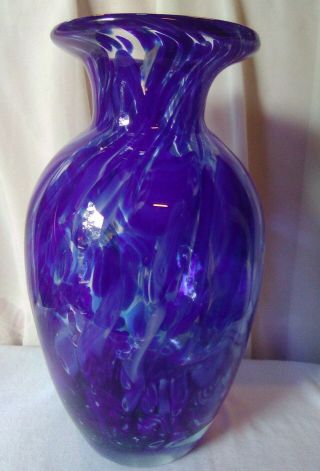 Vintage Murano Art Glass Colbat Blue Swirl Vase 10 "