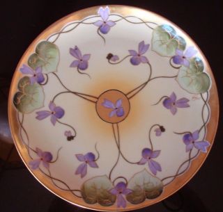 Limoges Stouffer Studio Hand Painted Plate,  Signed " Gust ",  Violets,  8 1/2 "