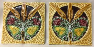 Vintage Bordallo Pinheiro Butterfly Art Tiles Portugal