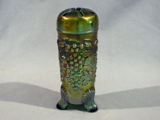 Antique Northwood Carnival Glass Grape & Cable Hatpin Holder Vase - Green