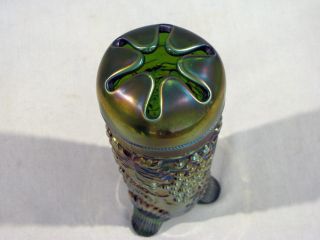 Antique NORTHWOOD CARNIVAL GLASS GRAPE & CABLE HATPIN HOLDER VASE - GREEN 3