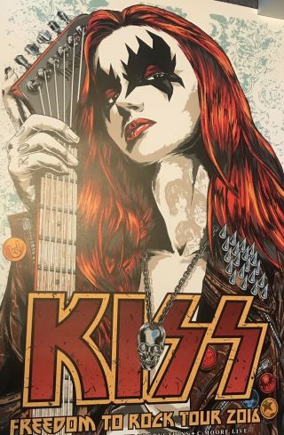 Kiss “freedom To Rock” 2016 Concert Poster Rare Hand Numbered Edt Gene Simmons