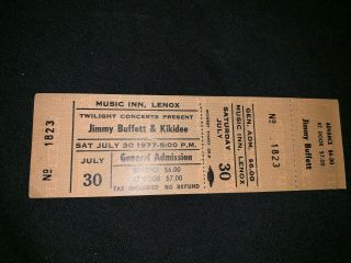 Jimmy Buffett Ticket From July 30th 1977 @ The Music Inn
