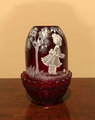 Vintage Fenton Glass Fairy Lamp Votive Candle Holder.  Hand Painted