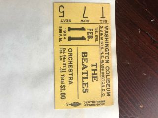 The Beatles Ticket Stub From The Feb.  11,  1964 Show At The Washington Coliseum