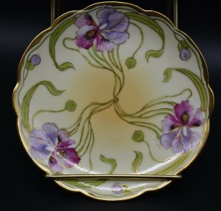 Jh Stouffer Studios Hand Painted Signed Irises & Gold 6 1/4 " Bread Plate