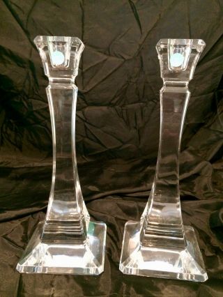$230 Tiffany & Co.  Signed Square Lead Crystal 10 " Candlesticks (2)