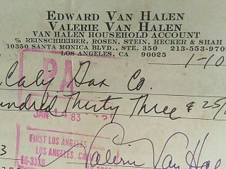 1983 EDWARD VAN HALEN/VALERIE (BERTINELLI) VAN HALEN JOINT HOUSEHOLD ACCT.  CHECK 2