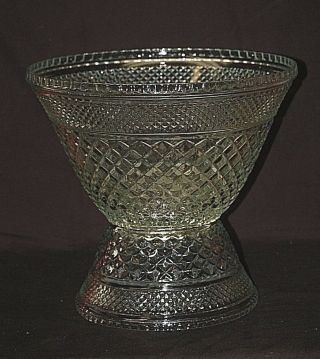 Vintage Wexford By Anchor Hocking Punch Bowl W Stand Diamond Point Criss - Cross
