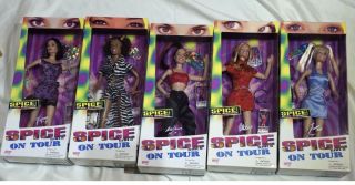Spice Girls On Tour 1998 Complete Set Of 5 Dolls Galoob Never Removed From Box