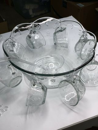 Anchor Hocking Savannah 18pc Complete Punch Bowl Set Glass Glassware Vintage Usa