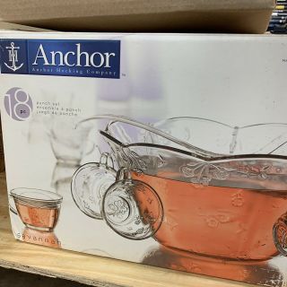 Anchor Hocking Savannah 18pc Complete Punch Bowl Set Glass Glassware Vintage USA 2