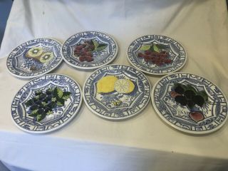 6 Gien Oiseau Bleu Hand Painted 8 5/8 " Dessert Salad Plates 6 Diff Fruit Plates