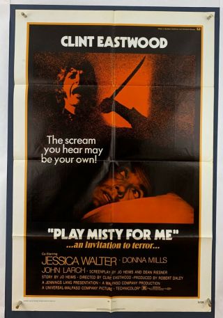 Play Misty For Me Movie Poster (vg, ) One Sheet 1971 Folded Clint Eastwood 4260