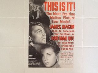 James Mason Signed Movie Ad " Odd Man Out " 1947 Suspense Director Carol Reed