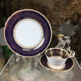 Vintage Aynsley England Tea Cup Saucer & Salad Plate Trio 7098 Cobalt Blue Gold
