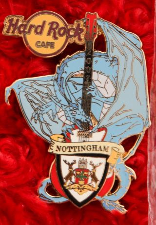 Hard Rock Cafe Pin Nottingham Dragon Guitar Le100 St George Day Flag Crest Blue