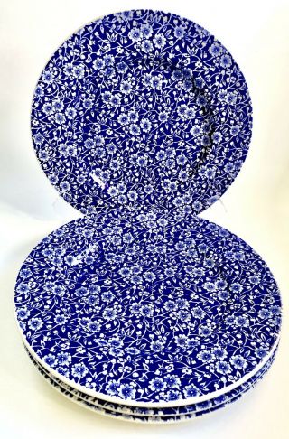 Queen’s England Calico Blue/white Transferware Dinner Plates - Set Of 5 -