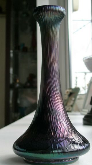 Kralik Martelle Art Nouveau Iridescent Glass Vase.  (. Loetz Era)
