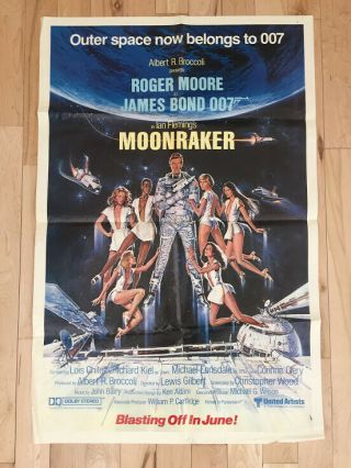 Vintage 1979 Moonraker Advance Movie Poster,  James Bond 007,  Roger Moore