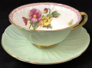 Shelley Stocks Green Oleander Cup & Saucer