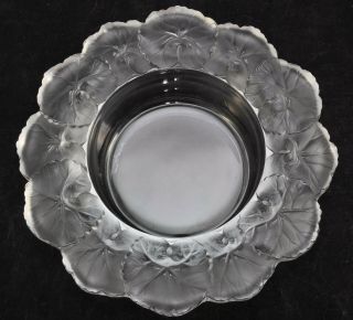Lalique Honfleur Geranium Leaf Clear And Frosted Signed 9 Inch Glass Bowl