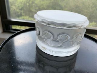 Lalique Signed Opaque Crystal Covered Canard Box With Swans - Ducks