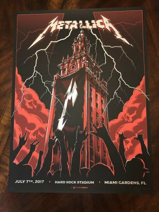 Metallica Miami Gardens Concert Poster.  Signed And Numbered By Artist 453/500
