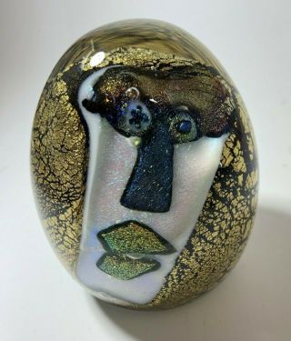 Vintage Hand Blown Glass Paperweight Woodruff Signed Face Gold Tb Sokoloff 94 - 08