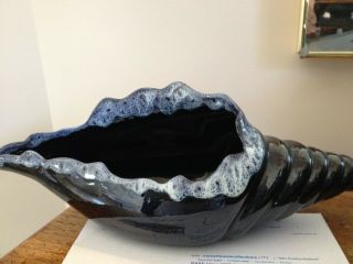 Anna Van Briggle Black Lava Drippy Conch Shell Planter/bowl 13 " - Signed