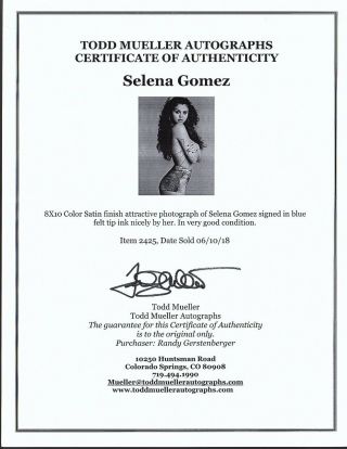 Selena Gomez Signed - Auto ' d NUDE 8x10 inch Photo - Certificate of Authenticity 2