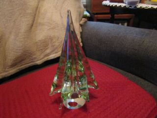 Murano Glass Italy Swirling Greens & Reds Christmas Tree Figure