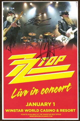 Zz Top Autographed Gig Poster Frank Beard,  Dusty Hill,  Billy Gibbons Legs