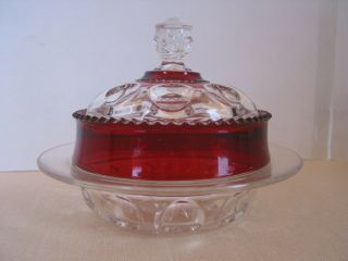 Eapg Ruby Stained Adams Excelsior Kings Crown Butter Dish Cover With Clear Base