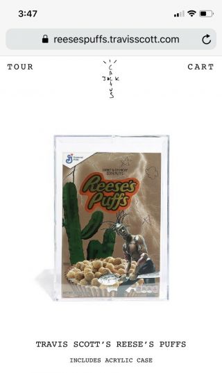 Travis Scott Reeses Puffs Cereal In Acrylic Case In Hand Ships Asap