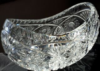 Hand Cut Lead Crystal Bowl Boat Shape Candy Or Nut Dish Vintage 1950 