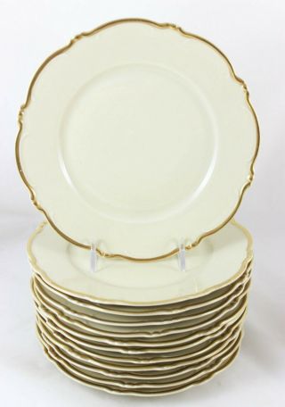 Set 12 Dessert Plates Vintage Heinrich Bavaria China Scalloped Gold Trim