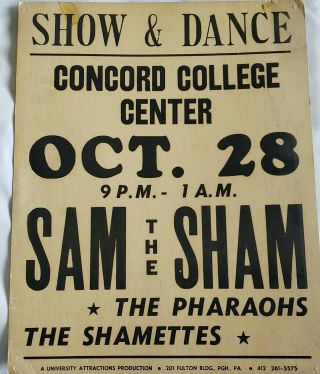 Vintage Sam The Sham And The Pharaohs Concert Poster Concord College