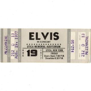 Elvis Presley Full Concert Ticket Stub Utica York 8/19/77 Final Tour