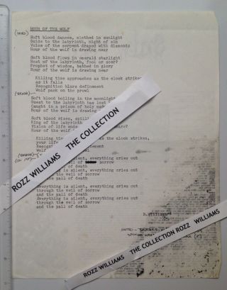 Rozz Williams Owned - Christian Death - Hour Of The Wolf - Hand Typed Lyrics