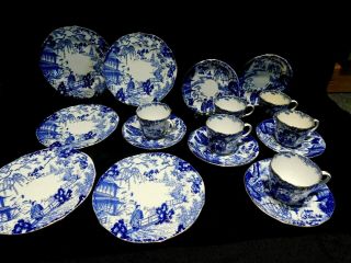 Vintage Royal Crown Derby Blue Mikado Tea 6 Cups And Saucers With 5 Tea Plates