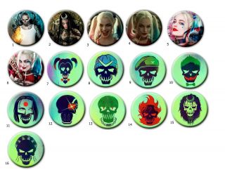 1.  25 " Suicide Squad Buttons Pins Badges 1 1/4 Inch Diablo Harley Quinn Joker
