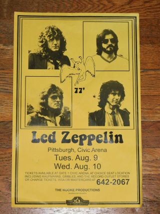 Led Zeppelin 1977 Tour Poster Pittsburgh Pa Concert Civic Arena 11x17