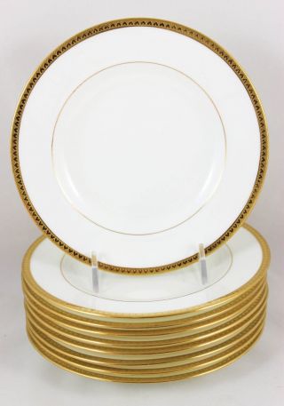 Fab Hearts Set 9 Raised Gold Encrusted Bread Plates Vintage Minton China H1954