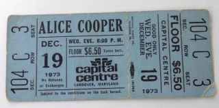 Alice Cooper Ticket Dec 19,  1973 Capital Center Landover,  Md