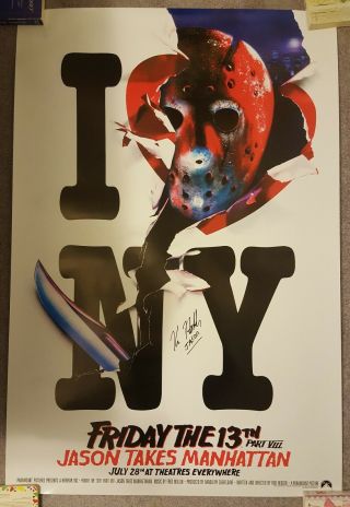 Friday The 13th Part 8 Jason Takes Manhattan 27x40 Poster Signed Kane Hodder